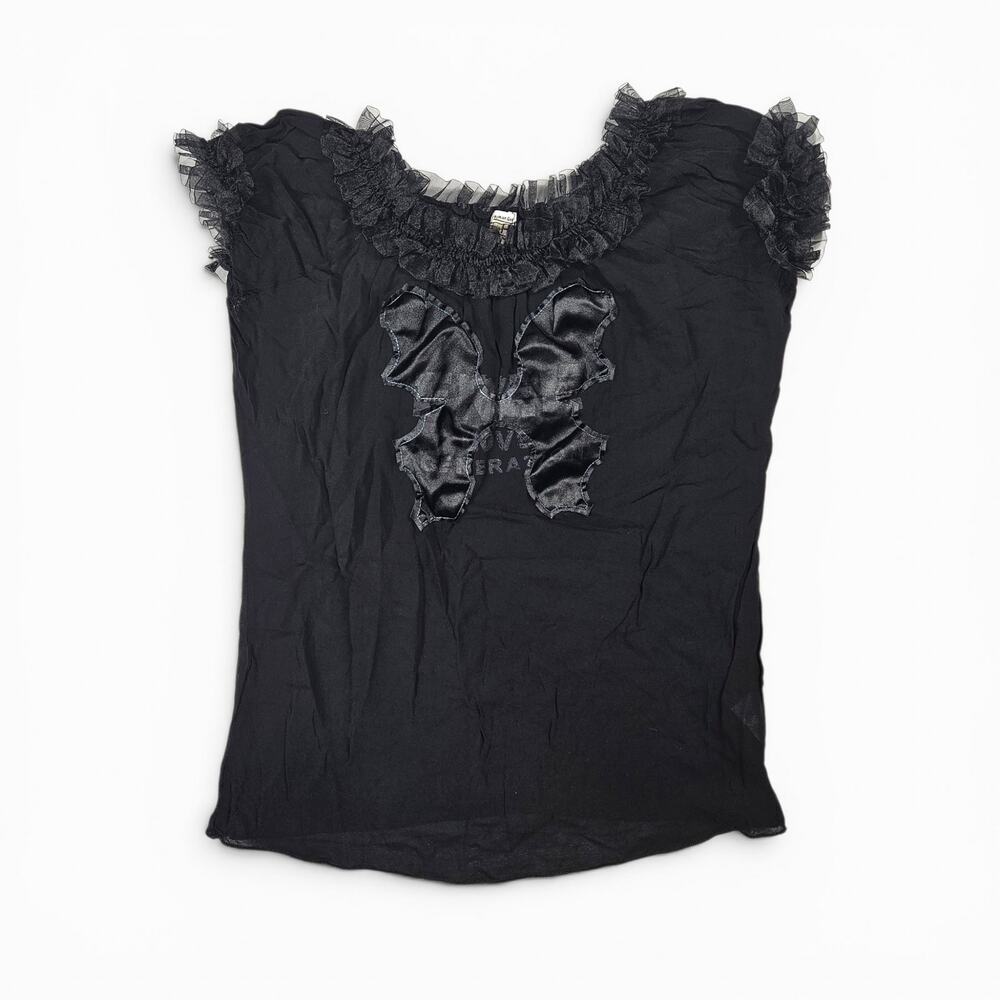 Y2k Euro Top Black Cap-Sleeve Subversive - Small